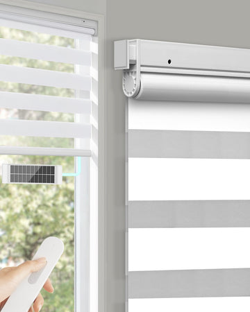 No Drill Motorized Zebra Blinds with Remote,Cordless Shades Dual Layer,Thermal Insulated Upgraded Shades(White