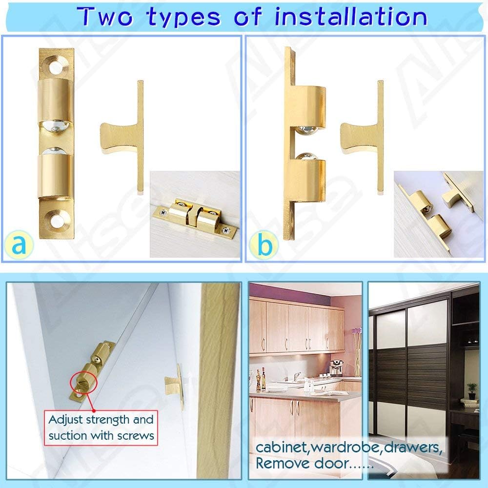 50mm Furniture Cabinet Door Brass Dual Ball Roller Catch Latch 10 Pcs