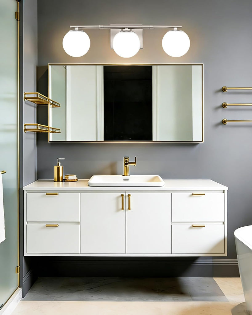 Bathroom Vanity Light Brushed Nickel 3T Wall Sconce for Mirror | Modern fixture Glass Shade brightness, Elivers even
