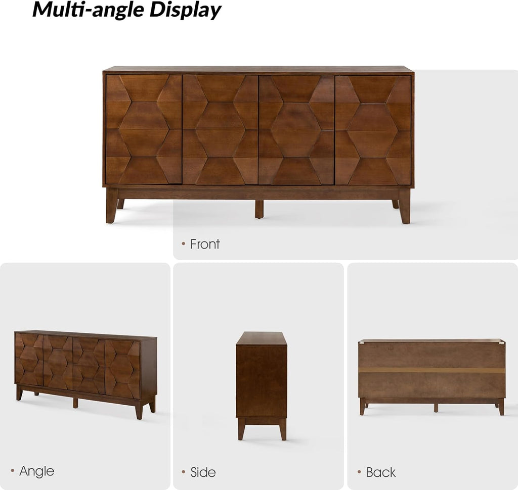 Mid Century Sideboard Buffet Cabinet with Solid Wood Legs