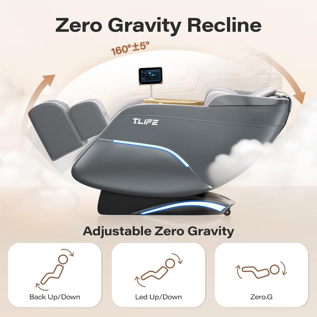 Massage Chair Full Body 160° Zero Gravity SL-Track, 12 Modes, Grey | Full-Body Airbags, Body Scan, 6 Massage