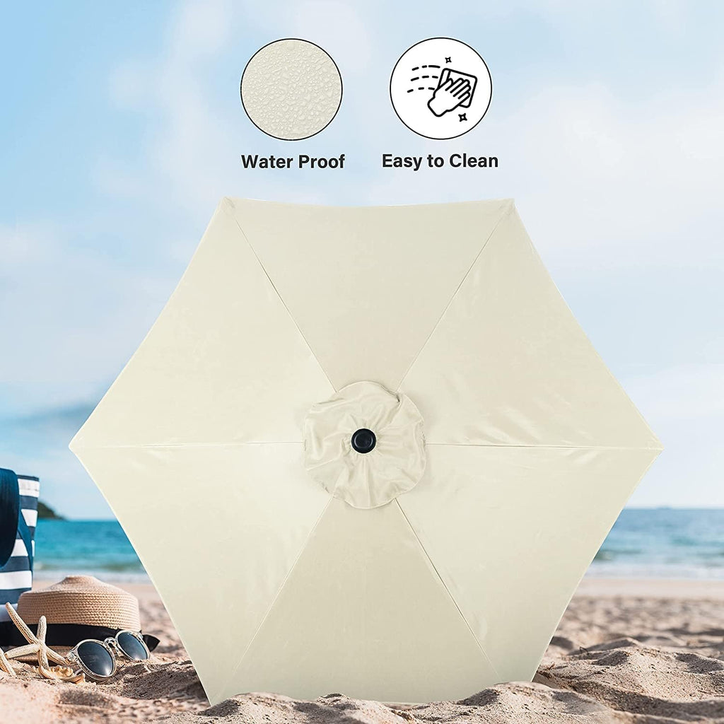 9FT Outdoor Patio Umbrella Table Market Umbrella with Push Button Tilt and Crank, 8 Sturdy Ribs - Ft-creamy White
