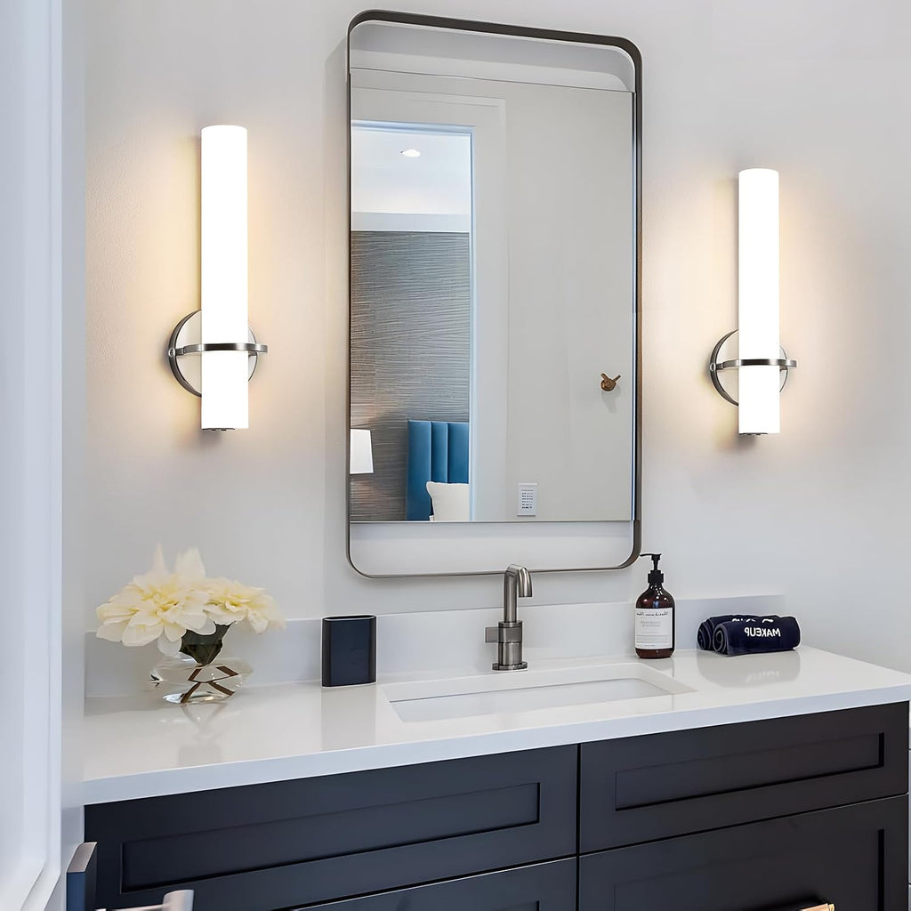 Brushed Nickel Wall Sconces Set of Two - 15 inch Modern Bathroom Sconce 15W 3000K Dimmable LED Sconces Wall Lighting