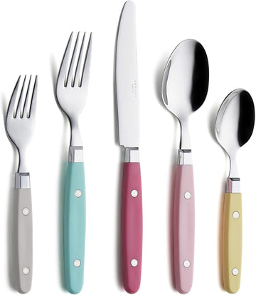 Silverware Set, Retro/Rivet Colorful Stainless Steel Tableware Kitchen Flatware Set Utensils, Includes Dinner Knives