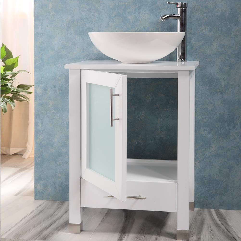 20-Inch Bathroom Vanity with Sink Combo – Freestanding Cabinet with White Ceramic Vessel Sink & Stainless Steel Faucet