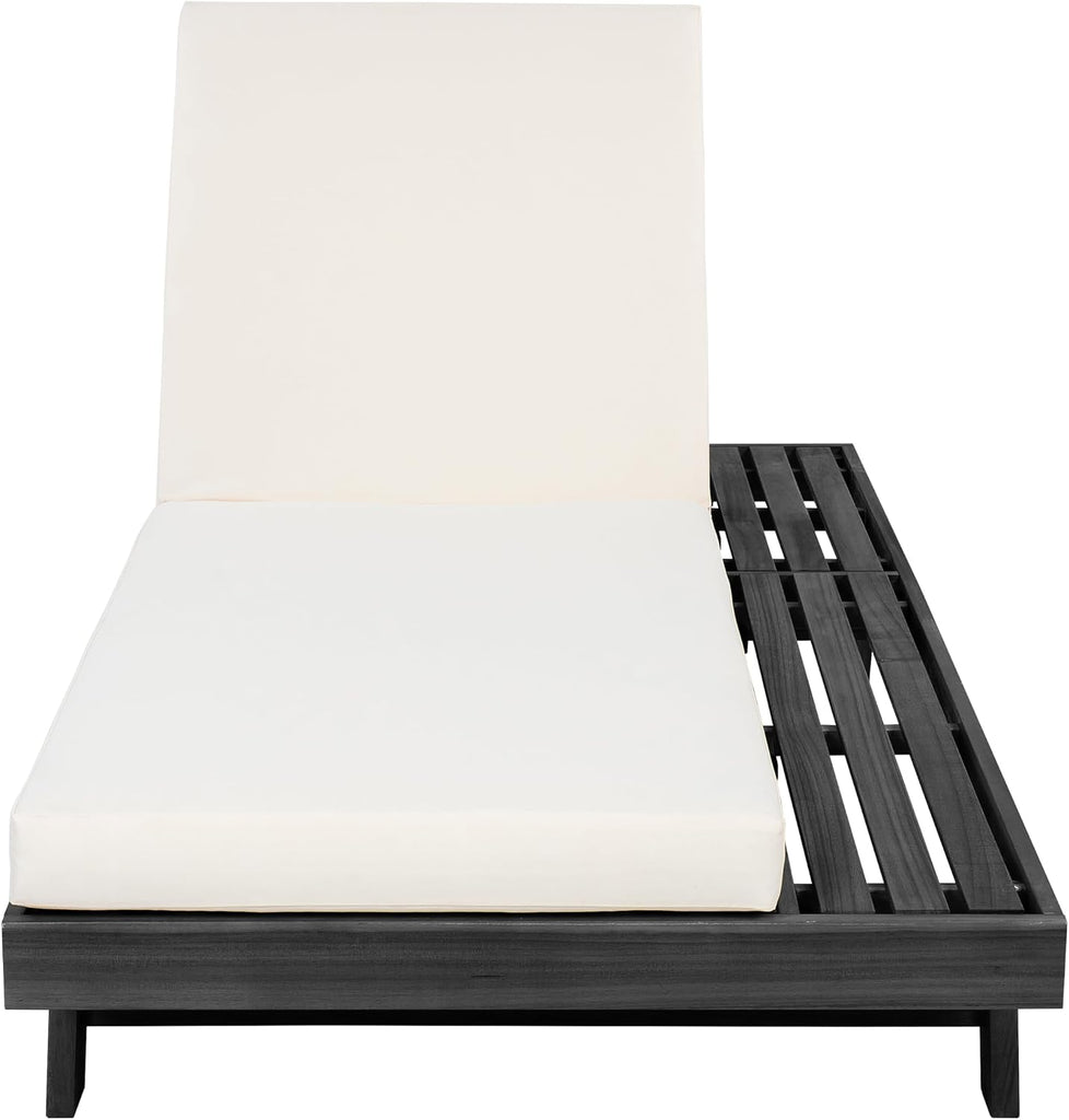Patio Chaise Lounge Chair Outdoor with 4-Thick Cushion, Acacia Wood Poolside Sun Lounger with Space Available On