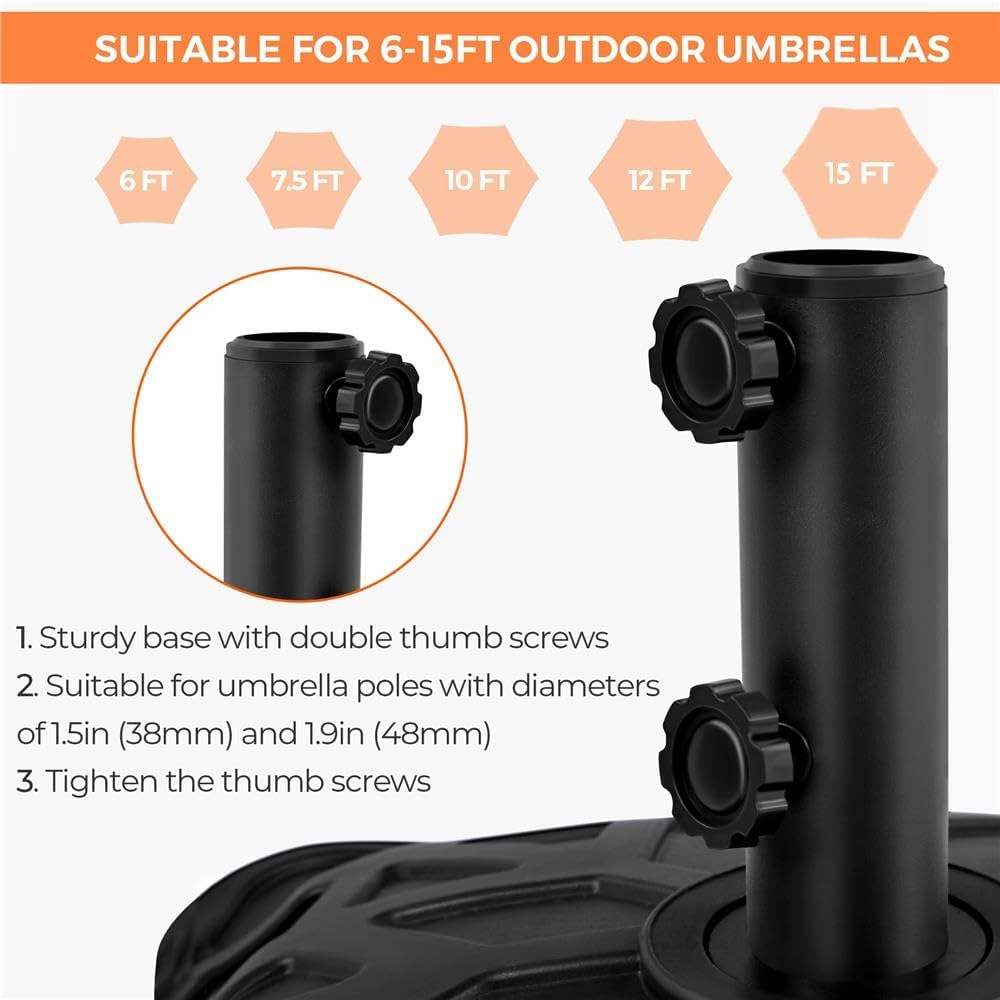 Fillable Mobile Umbrella Base, Heavy Duty Patio Umbrella Pole Holder 4 Wheels