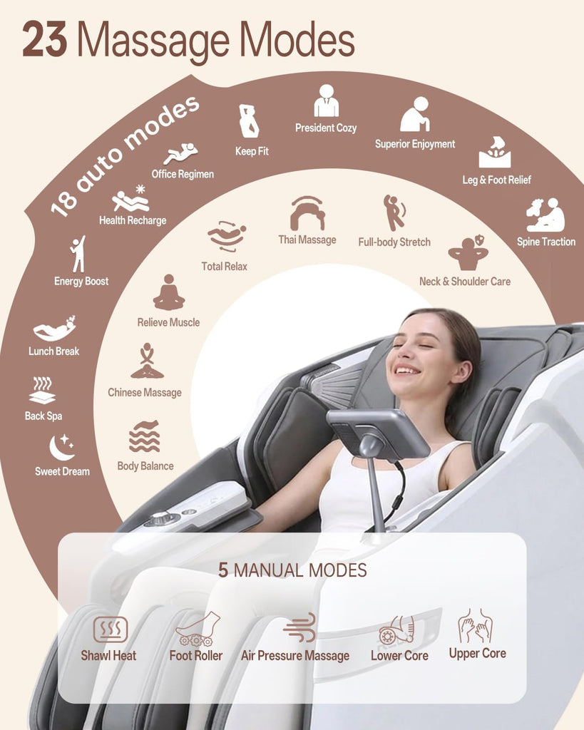 4D Massage Chair Full Body, Zero Gravity Shiatsu, Body Scan, White | 23 Modes Shiatsu Massage Chair Built-in Heat