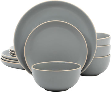 Rockaway 12-Piece Stoneware Dinnerware Set, Matte Finish, Service for 4, Modern Ceramic Plates and Bowls
