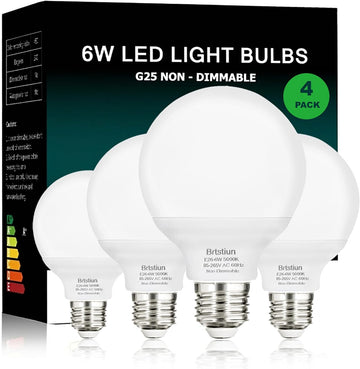 G25 LED Light Bulb, Round Vanity Light Bulbs for Bathroom, 40W LED Equivalent, Daylight White 5000K, Globe Light (4-Pack)