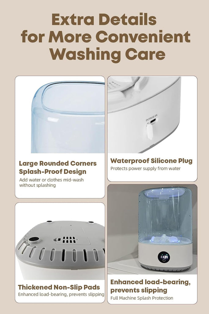 3L Portable Mini Washing Machine, Rechargeable Cordless Underwear & Delicates Washer with Type-C Charging, Compact