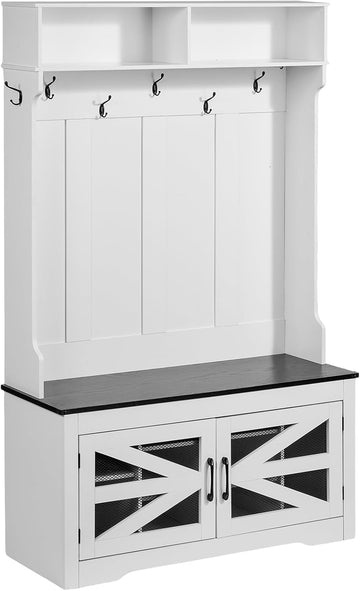 Hall Tree Entryway Bench, LED Coat Rack with Shoe Storage, 42" Wide Mudroom Bench with Storage and Seating