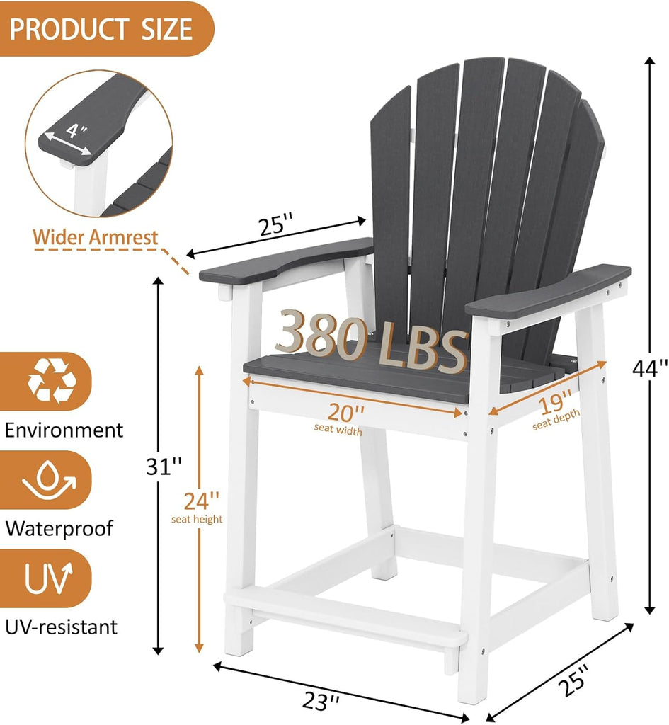 Tall Modern Adirondack Chair, All Weather HDPE Bar Height Adirondack Stools Two-Tone Widened Durable Design for Porch