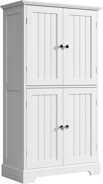 Bathroom Floor Cabinet with Adjustable Shelves | Bathroom Storage Cabinet, 4 Doors, Freestanding Cupboard , White