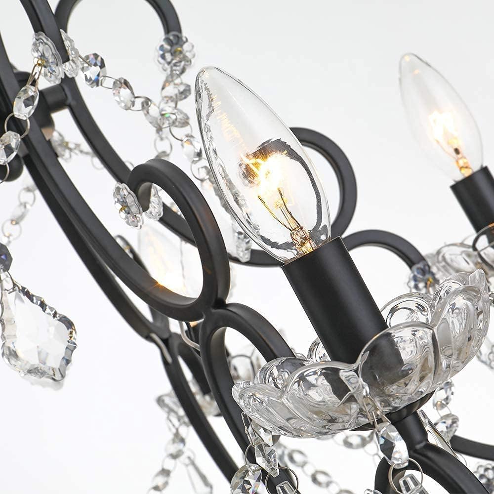 5 Lights K9 Crystal Chandelier, Modern Raindrop Candelabra Pendant Lamp, Candle Ceiling Hanging Lighting Fixture, for Dining Room, Living Room, Black