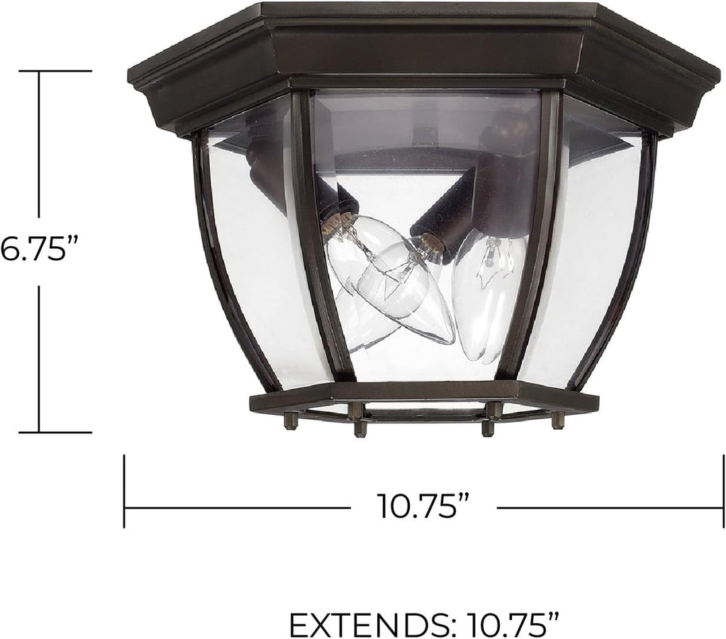Clear Glass Outdoor Flush Mount Ceiling Light, 3-Light 180 Total Watts, 7" H x 11" W, Old Bronze