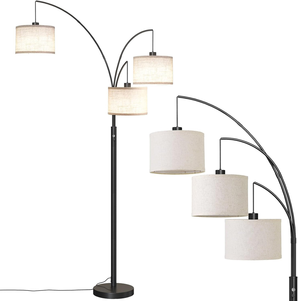 3 Lights Floor Lamp, 78" Tall Standing Lamp with Hanging Drum Shade, Modern Arc Floor Lamps with Heavy Base