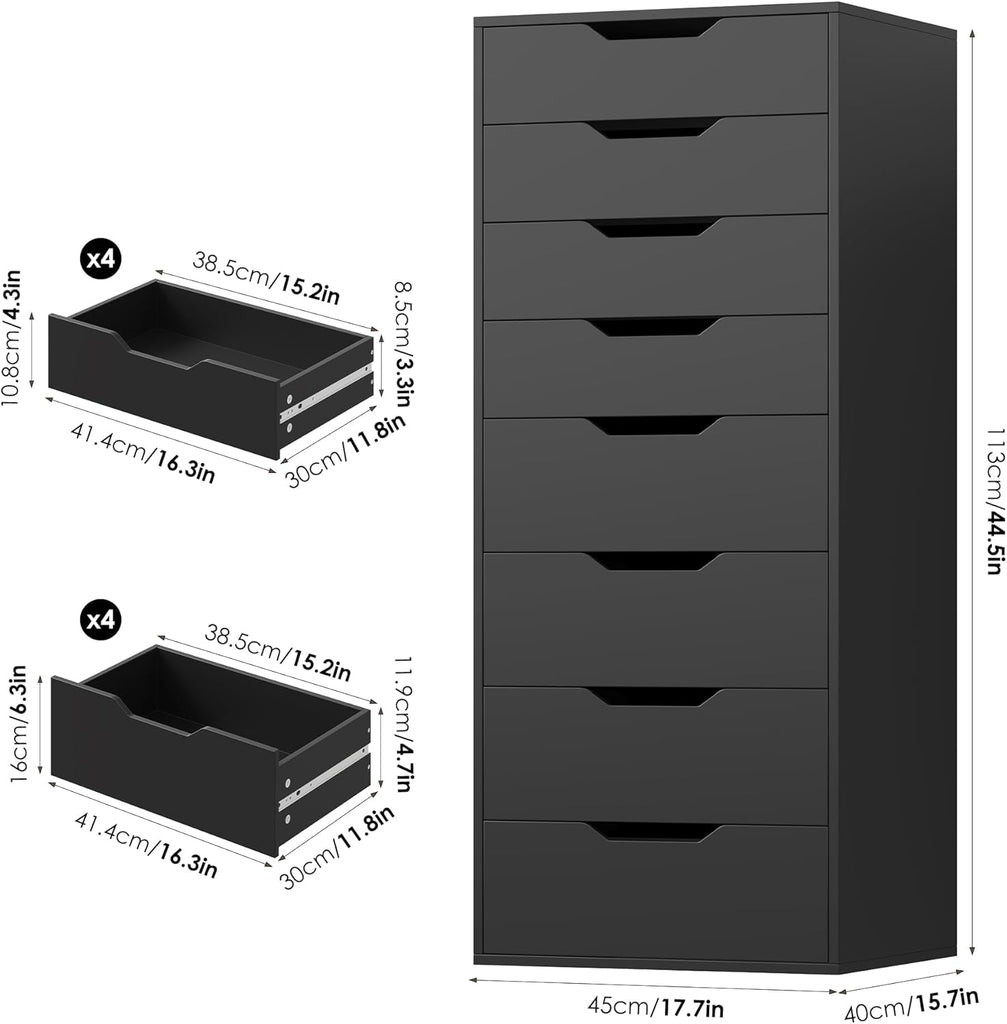 Tall Black Dresser, 8 Drawer Dresser with Groove Handles, Black Tall Dressers, Modern Chest of Drawers with Large