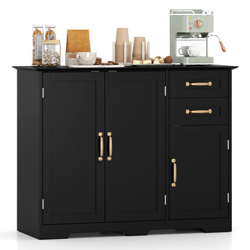 Sideboard Buffet Cabinet, Modern Sideboard Cabinet with 2 Drawers, 3 Doors & Adjustable Shelf, Wooden Coffee Station