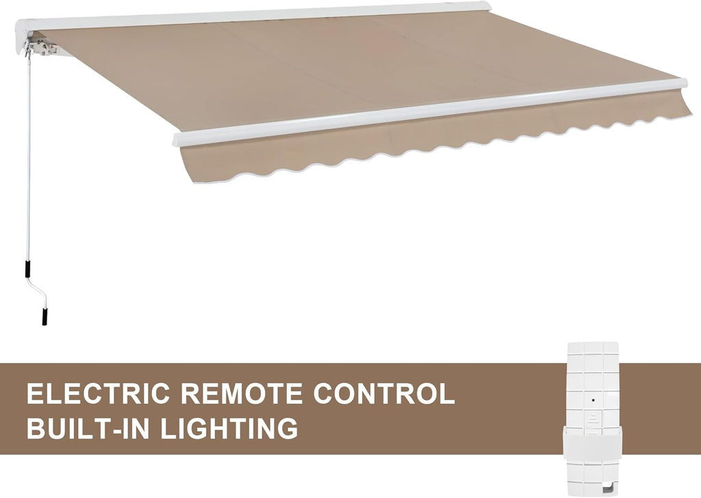 12'x10' Patio Awning Retractable, Fully Assembled Motorized LED Light Awnings Electric Commercial Grade - Quality