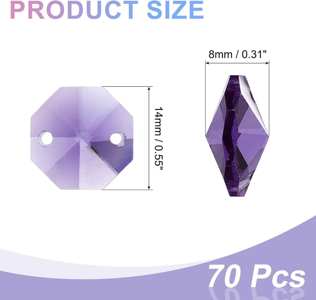 70Pcs 14mm Crystal Octagon Beads, 2-Hole Glass Suncatcher Beads