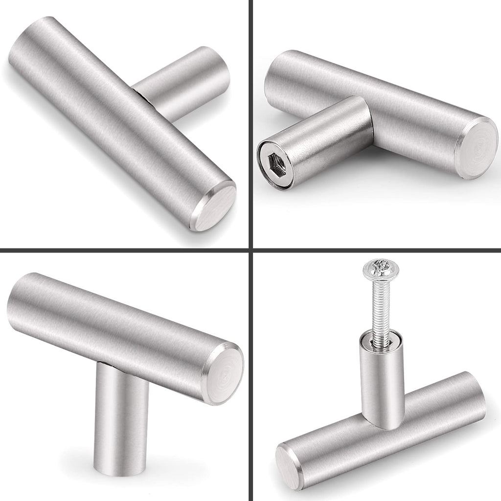 5 Pack Euro Style Round T Bar Satin Nickel Cabinet Knobs, Single Hole Stainless Steel Kitchen Cabinet Handles Dresser