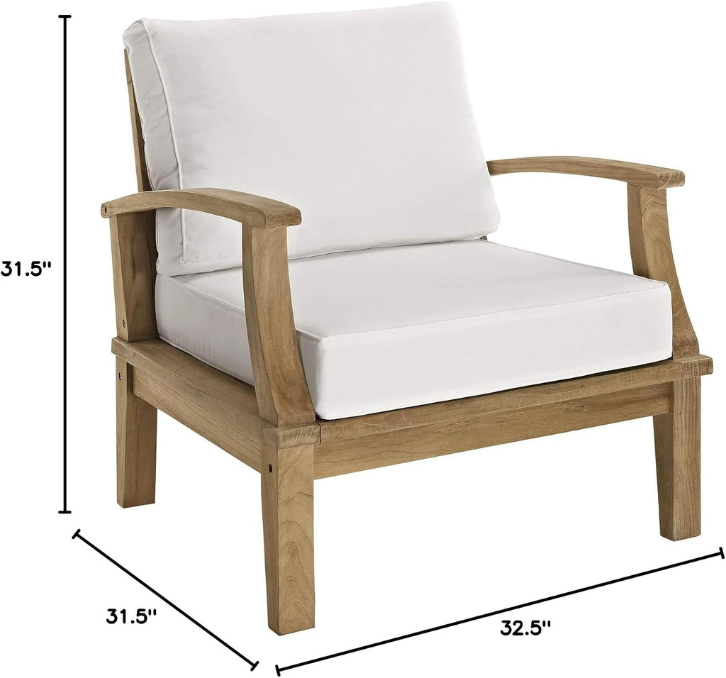 Marina Premium Grade A Teak Wood Outdoor Patio Armchair, Natural White
