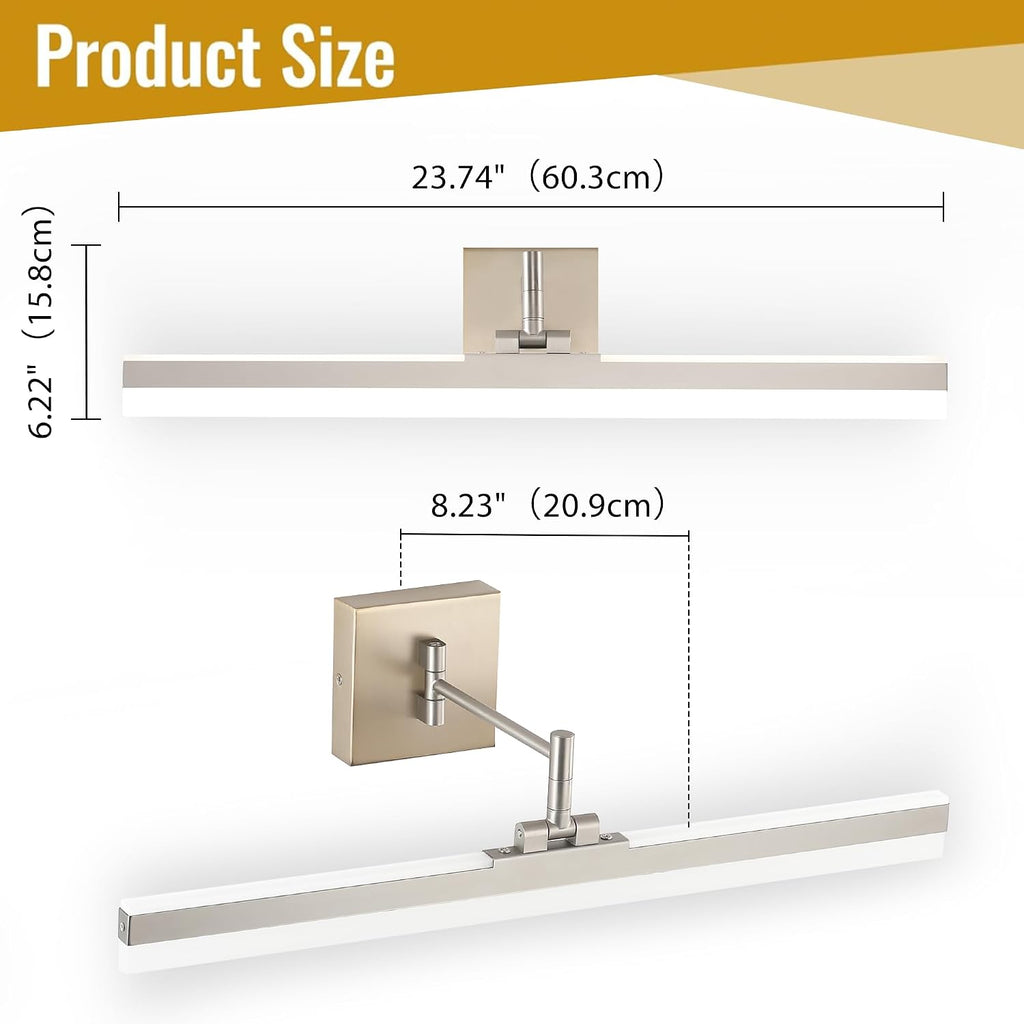 LED Vanity Light Fixture,Brushed Nickel 23.6'' 5CCT DimmableAdjustable & Rotatable Bathroom Light Fixture Above