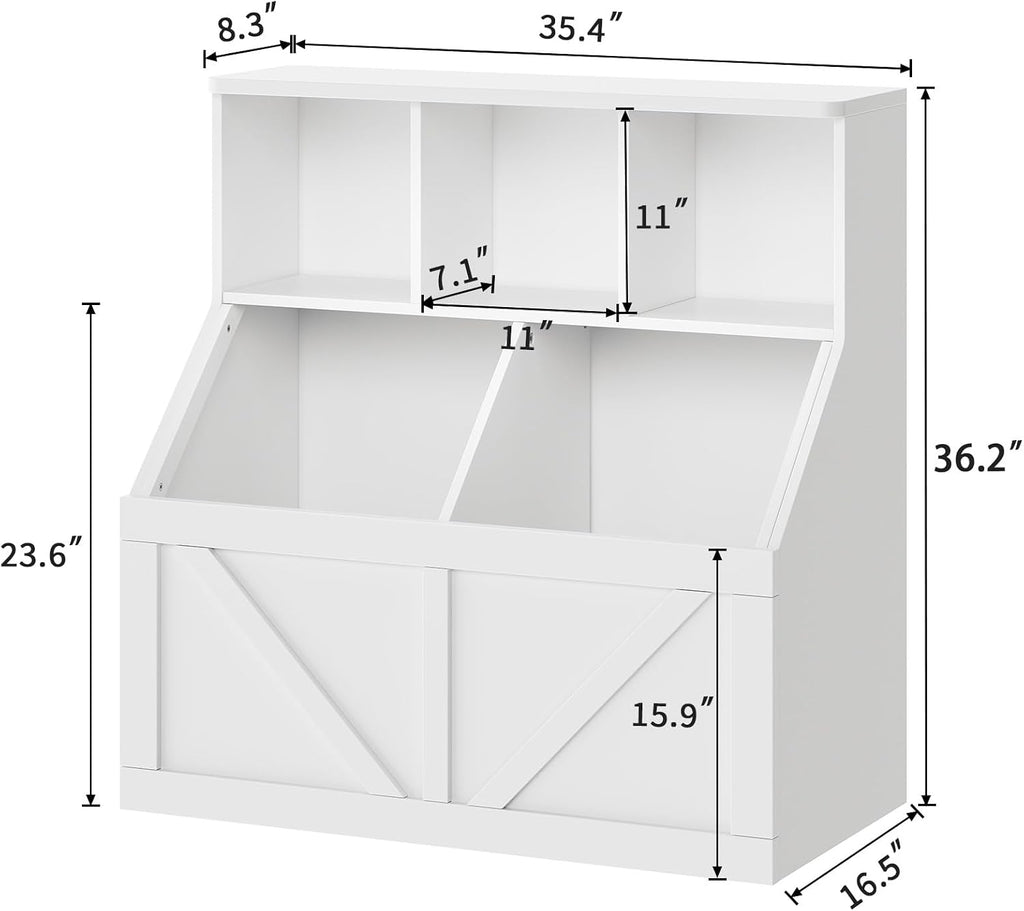 Kids Bookshelf and Toy Storage, Kids Toy Storage Organizer, White | Toy Organizer with Storage Cabinet and Cubby