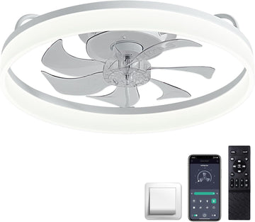Ceiling Fans with Lights and Remote, 20" Modern Low Profile Ceiling Fan with Light, Stepless Color Temperature Change and 6 Speeds, Flush Mount Ceiling Fans for Bedroom, Kids Room (White)