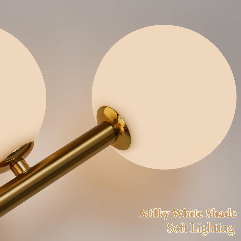 Modern Bathroom Vanity Light Fixtures,LED Brushed Gold Wall Sconce Lighting | 5 Lights Milk Glass Globe Vanity