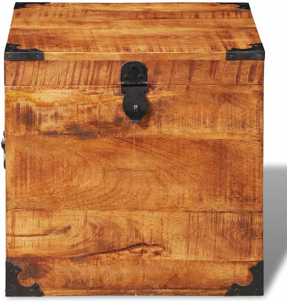 Handmade Cubic Storage Chest, Solid Rough Mango Wood Decorative Trunk, Vintage Style Organizer Bin , 18 x 18 x 18
