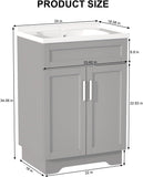 Bathroom Vanity with Ceramic Sink, Wooden Double Door Bathroom Storage Vanity with 24 Inch, Small Quick Assembly Bathroom Cabinet, White & Grey A133-B0CFD9DVMN