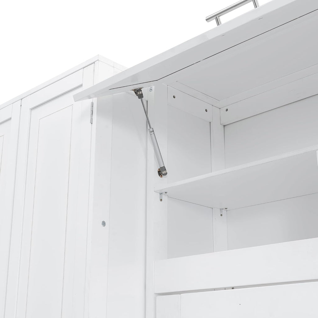 Queen Murphy Bed with Tall 90.6" Closet Wardrobe & Shelves & Drawers, All-in-One Multi-Storage Side Flip Wood MDF