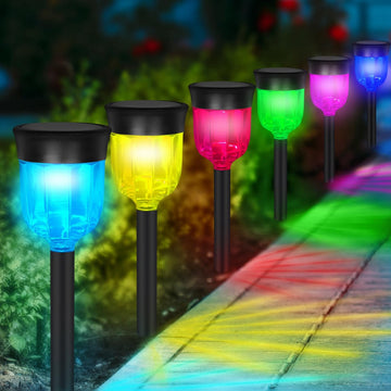 Solar Outdoor Path Lights, Color Changing Waterproof IP65 Auto On/Off Solar Landscape Pathway LED Lights for Back