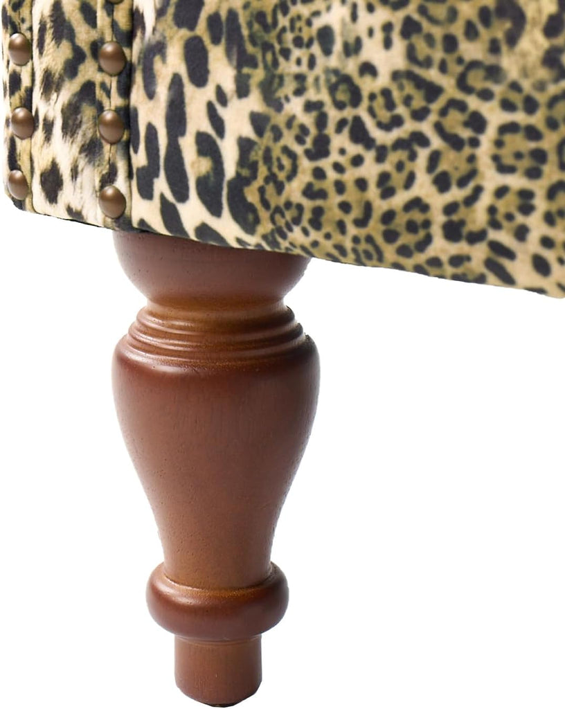 Wingback Accent Chair with Leopard Print Fabric, Retro Armchair with Nailhead Trim and Solid Wood Legs, Comfortable