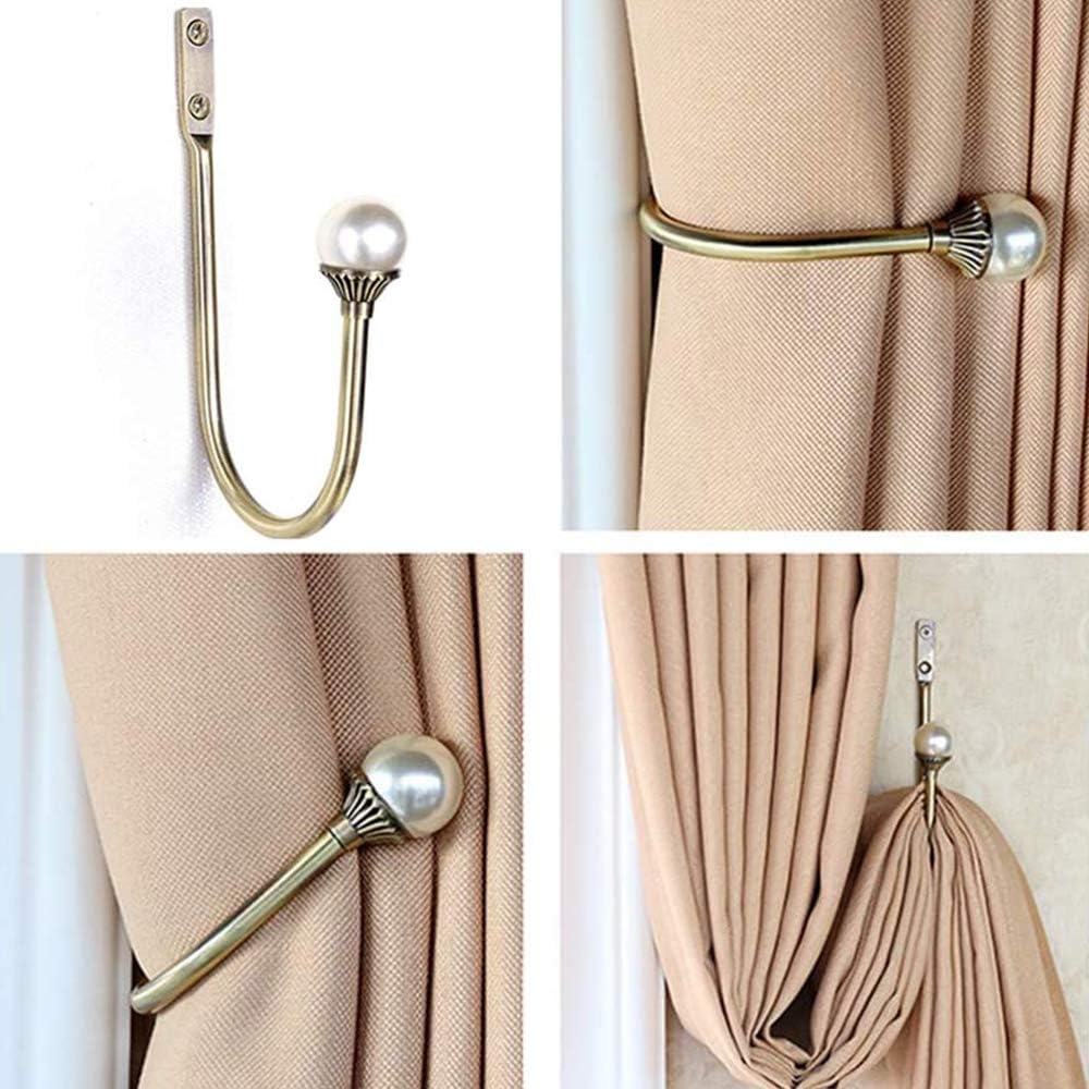 2 Pack Curtain Holdbacks Wall Mounted Curtain Tiebacks Hooks Plastic Pearl U Shape Curtain Tiebacks with Screws