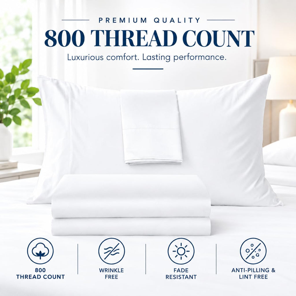 100% Egyptian Cotton Sheet Set 4-Piece 800 Thread Count White Queen