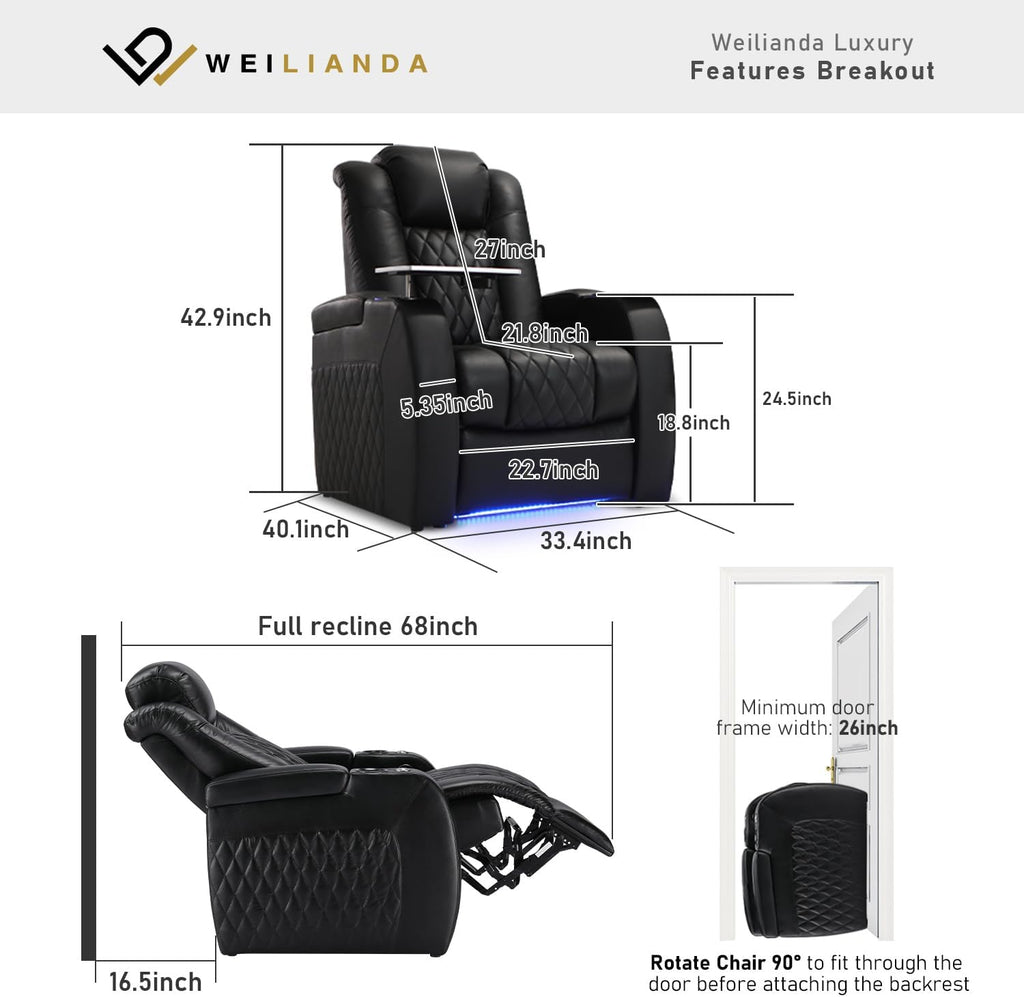 Home Theater Seating Top Grain Leather Zero Gravity Recliner Chair Power Headrest Recline Movie Seat Gaming 7 Colors