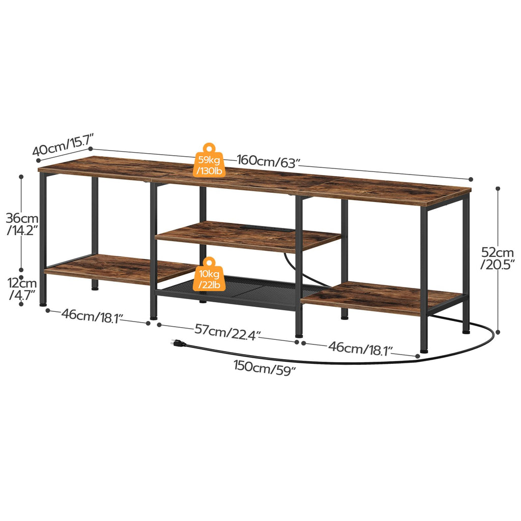 TV Stand with Power Outlets to 75 Inches, TV Console Table with Open Storage Shelves Cabinet, Industrial Media