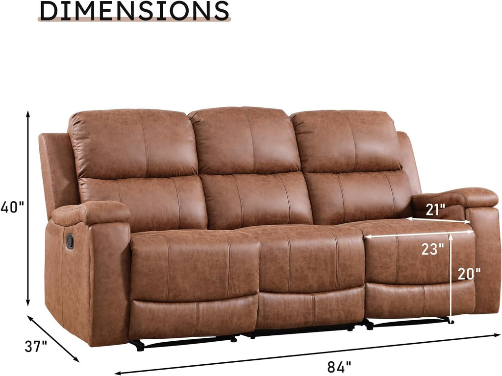 Faux Leather Manual Reclining Sofa,3 Seat Recliner Couch Sofa with Overstuffed Arms and Back,Manual Recliner