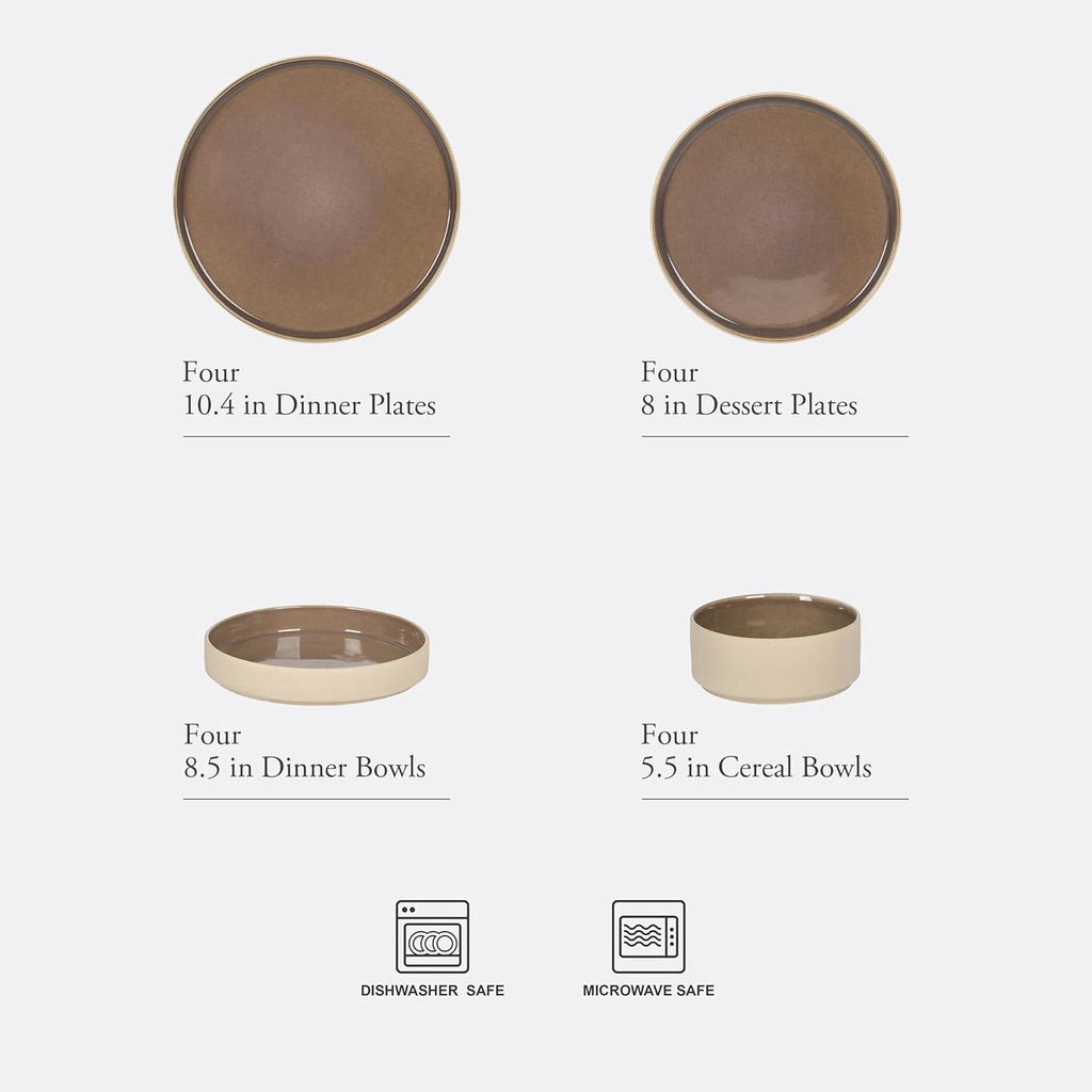 Liberty Bay 16-Piece Pottery Clay Stoneware Dinnerware Set