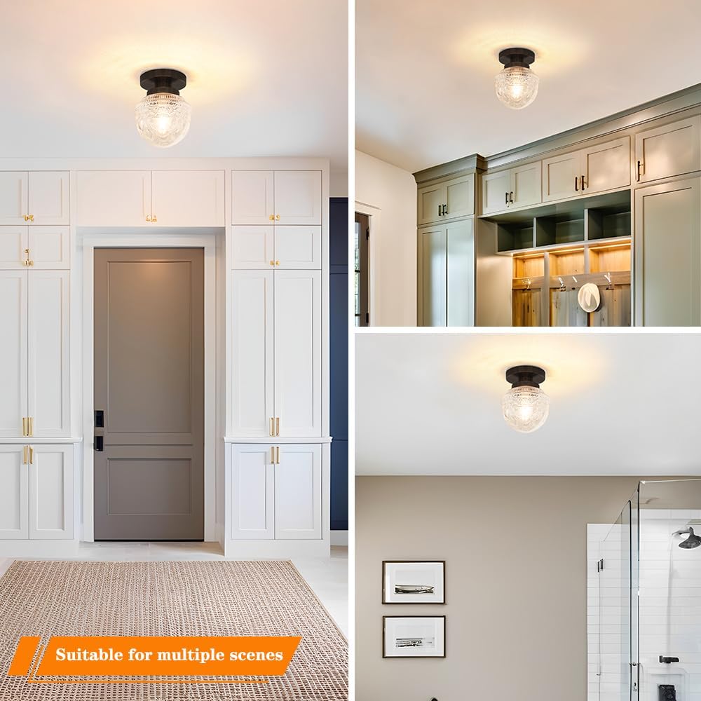 Black Semi Flush Mount Ceiling Light, Small Hallway Light Fixture, Vintage Close to Ceiling Light Fixture , Foyer