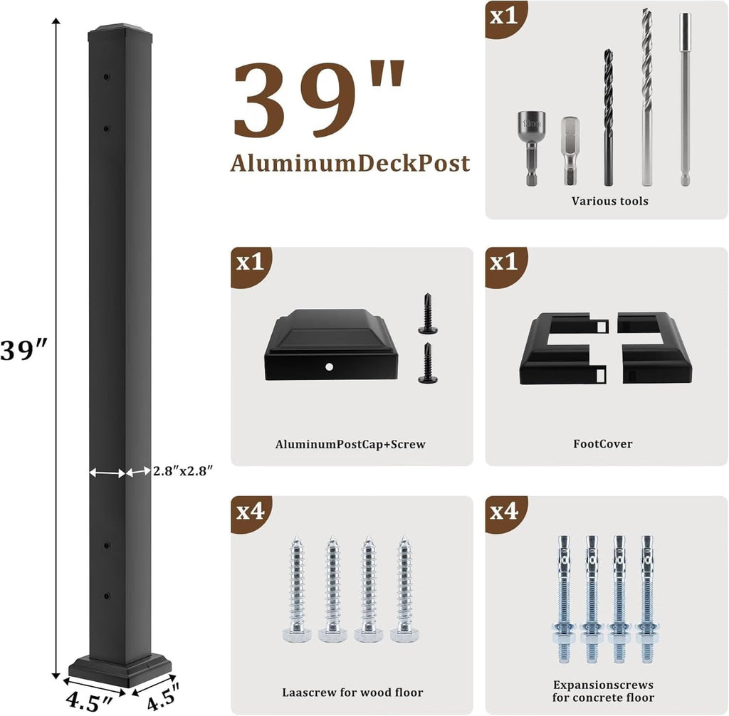 Deck Railing (Black, 39 In, Line Post)