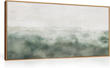 Large Abstract Grey Green Framed Canvas Wall Art,Watercolor Neutral White Wall Decor,Modern Pastel Wall