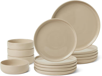 Glazed Stoneware Dinnerware, 12-Piece Set, 4 Full Place Settings, Dishwasher-Safe, Microwave-Safe, Linen Gray