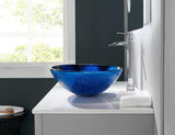 Blue OceanMystery Series Tempered Deco Glass Vessel Bathroom Sink in Starry Blue | Top Mount Sinks Above Countertop |
