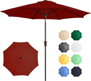 9FT Large Outdoor Patio Umbrella Market Table Umbrella-UV Resistant, Easy Push Button Tilt and Crank - Red