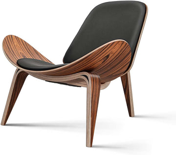Mid Century Modern Shell Lounge Chair in Palisander & PU Leather