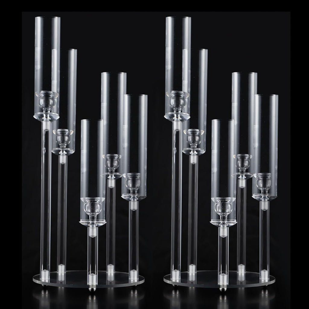 2PCS Acrylic Candelabra Centerpiece for Table,5 Arm Clear Candle Stick Holders Wedding Centerpiece Standsle